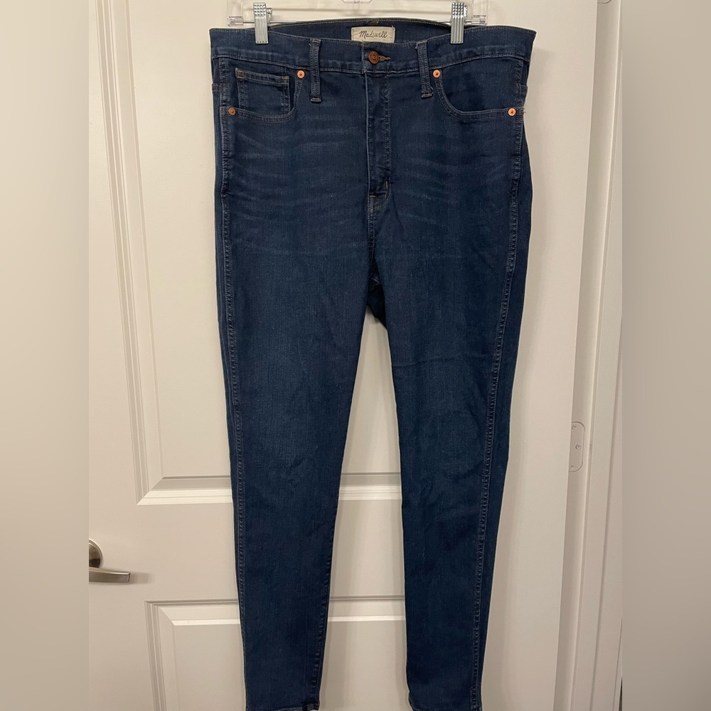 10” high-rise skinny madewell dark wash jeans
